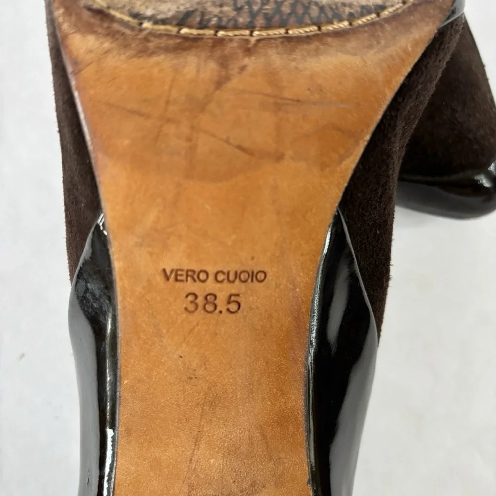 Modern Vintage Brown Suede & Patent Leather Pumps | EU 38.5 | Italy